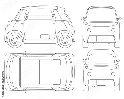 Outline Quadricycle car vector. Electric car outline designs