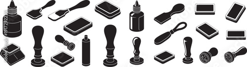 Set of stamps, vector illustrations on transparent background, for various design purposes