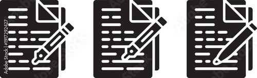 Writing document with pencil icon set on transparent background for design