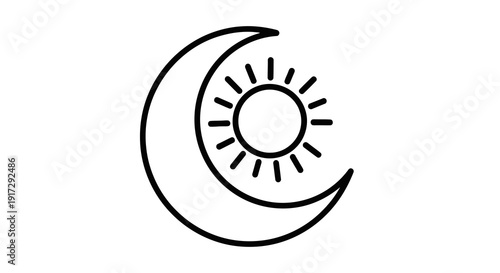 A black and white drawing of the sun and moon
