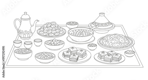 A table with many plates and dishes of food