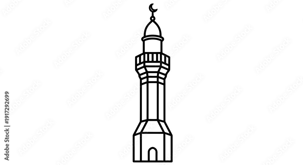 Obraz premium A black and white drawing of a tall tower with a crescent moon on top