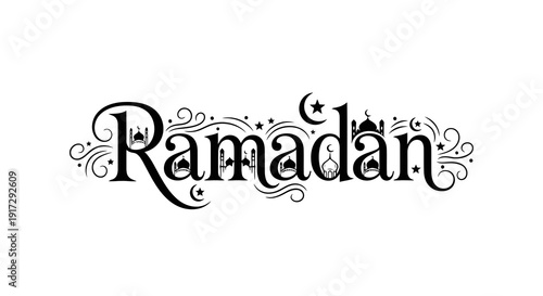 Ramadan greeting with elegant calligraphy and crescent moon