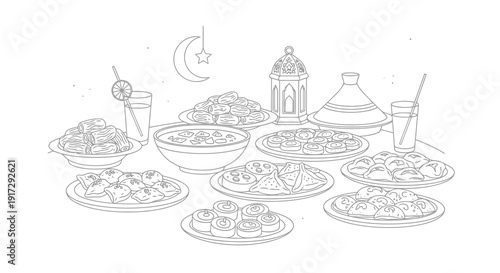 A table with various dishes and a bottle