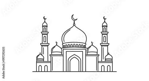 A mosque with two minarets and a dome