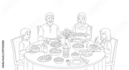 Family sitting around a table eating a meal together