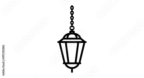 A black and white drawing of a hanging lantern