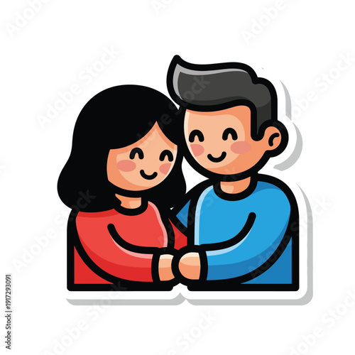 Illustration of a young couple holding hands together, showing affection and love for each other in a simple, cartoonish style.