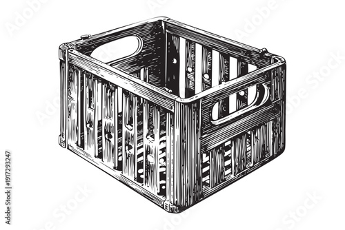 Vintage wooden crate sketch vector illustration isolated on transparent background industrial storage