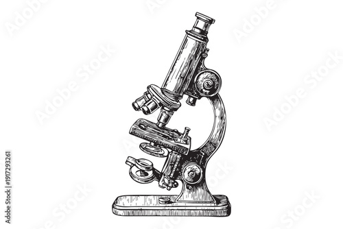 Antique microscope vector illustration transparent background science laboratory equipment