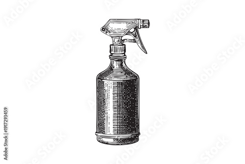 Spray bottle vector illustration on transparent background sketch engraving style vintage black and white
