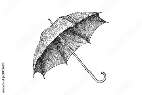 Open umbrella with handle on transparent background vector sketch illustration