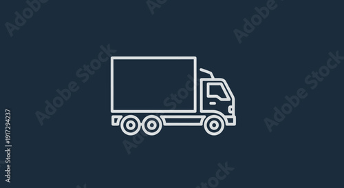 White outline of a delivery truck on a dark blue background.