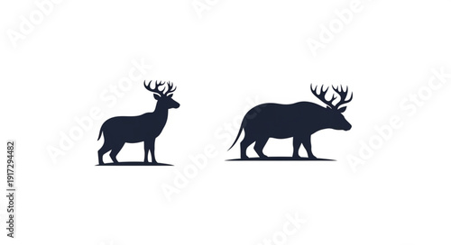Silhouette of a deer and a wild boar facing right.
