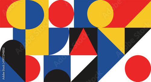 Minimalist Bauhaus Style Abstract Background with Colorful Geometric Shapes