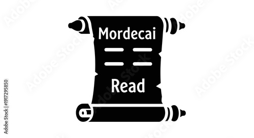 Ancient scroll with mordecai read text in white on a black background