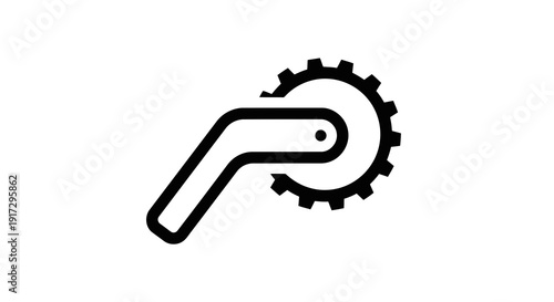 A simple black and white illustration of a gear and lever mechanism.