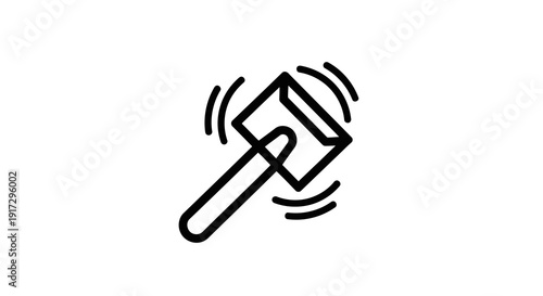 A simple graphic of a hammer in motion, symbolizing work or construction.