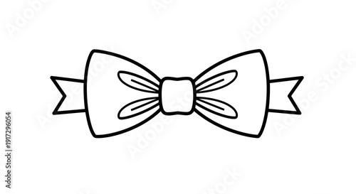 A simple line drawing of a bow tie on a white background.
