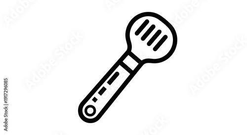 A simple black and white illustration of a potato masher on a white background.
