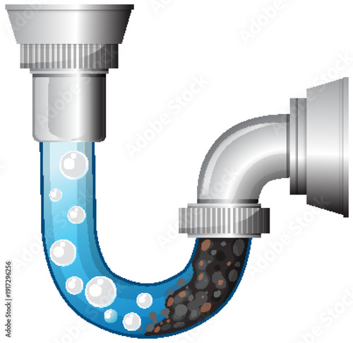 Clogged Drain Pipe with Cleaner and Bubbles Illustration