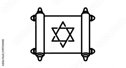 An illustration of a torah scroll with a star of david on it.