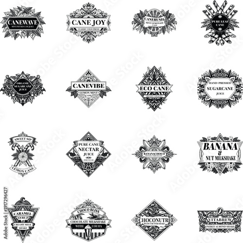 Set of Milkshakes and Juices Vintage Labels Illustrations 
