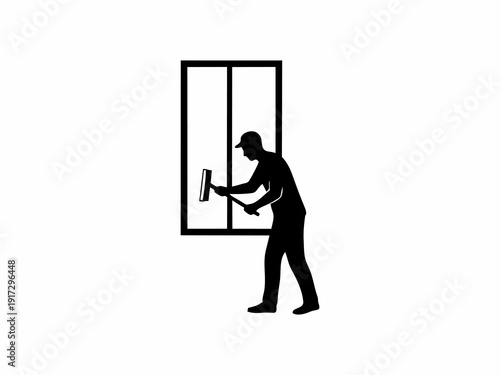 Professional Window Cleaner Silhouette Washing Glass with Squeegee