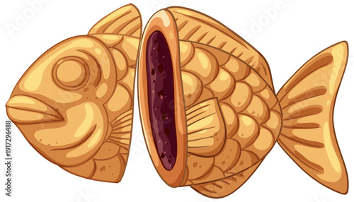 Taiyaki Fish-Shaped Pastry with Red Bean Filling Illustration