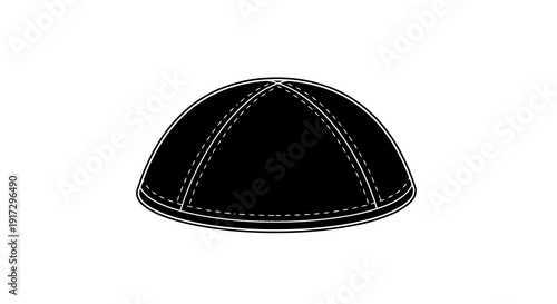 A simple black dome-shaped object with white stitching on a white background.