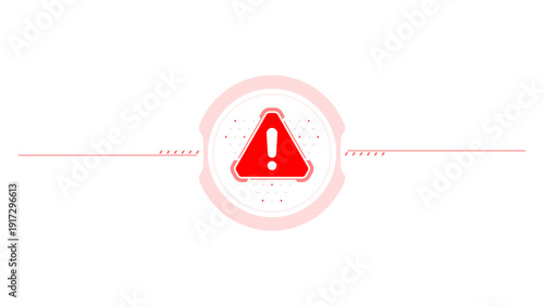Futuristic red warning triangle icon with exclamation mark on high-tech circular background for cybersecurity, system error, alert notification, and digital interface UI design.
