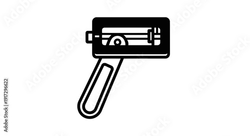 A simple black and white illustration of a paint roller on a white background.