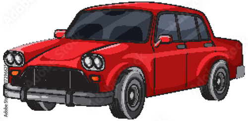 Red Vintage Sedan Car Cartoon Vector Illustration