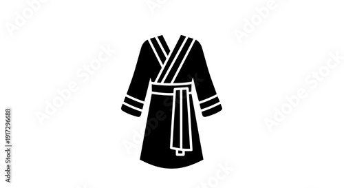 A simple black and white illustration of a traditional robe with a sash.