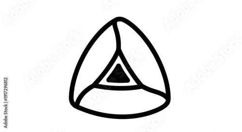 A simple black and white line drawing of a geometric shape resembling a triangle within a dome.