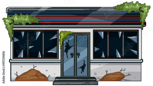 Abandoned Storefront With Broken Windows And Overgrown Vines