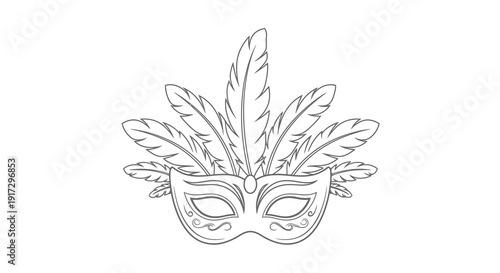 A simple line drawing of a feathered masquerade mask on a white background.