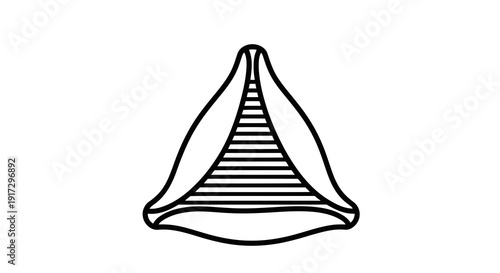 A simple black and white line drawing of a conical shape with striped pattern inside.
