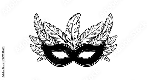 A black masquerade mask adorned with feathers for a mysterious appearance.