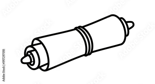 Simple line drawing of a cylindrical object with a pointed tip and ridges.