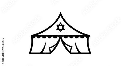 A simple line drawing of a sukkah with a star of david on the roof.
