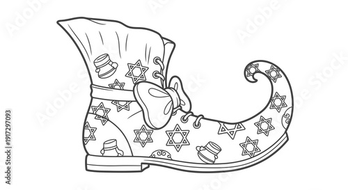 A beautiful star patterned boot with a curled toe and laces.