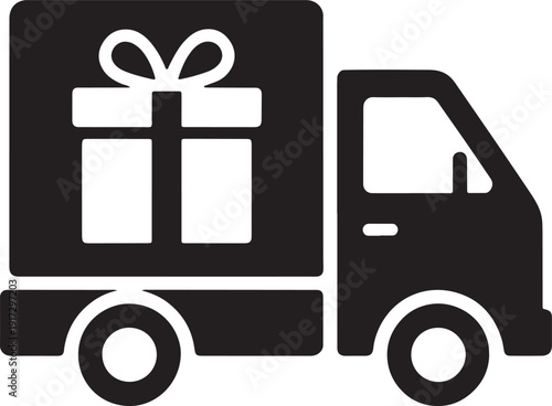 Delivery truck icon, shipping gift box, delivery service logo, fast shipping symbol