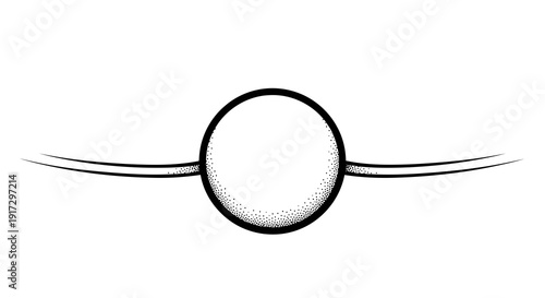 A simple black and white drawing of a circle with lines extending from both sides.