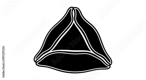 A simple black and white illustration of a tricorn hat on a white background.