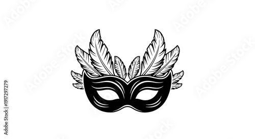 A black masquerade mask with feathers, a symbol of mystery and disguise.