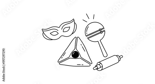 A simple line drawing of theatre elements on a white background.