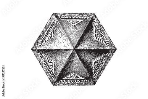 Hexagonal geometric object vector illustration sketch isolated on transparent background vintage engraving style