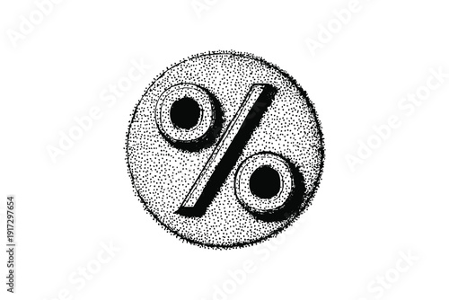 Percentage symbol vector sketch inside circle isolated on transparent background vintage engraving style