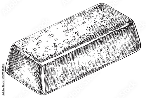 Gold bar vector sketch isolated on transparent background vintage engraving style black and white illustration